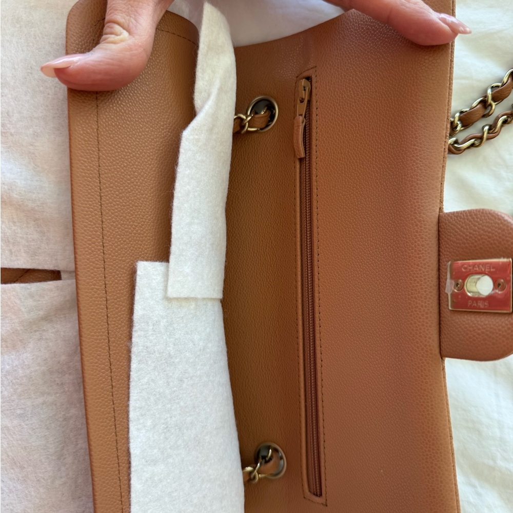 CHANEL Classic 11.12 Medium Double Flap in Camel Caviar Leather Gold Hardware - Picture 9 of 12